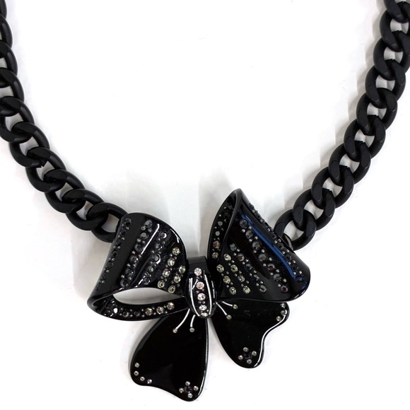 Mimco Jewelry - RARE Vintage MIMCO Black Lucite & Rhinestone 3D Bow Statement Necklace